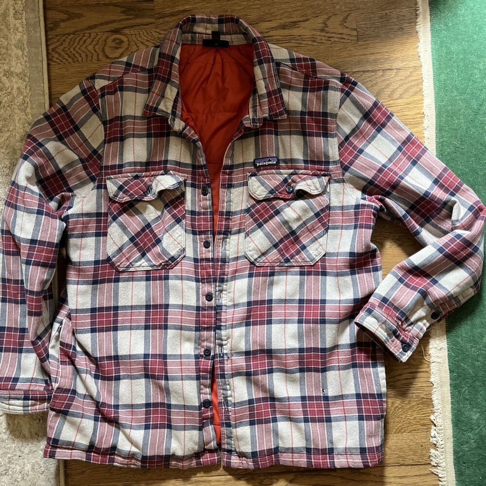 Patagonia Jacket Mens 2XL Blue Red Quilted Insulated Fjord Flannel Lined Shirt